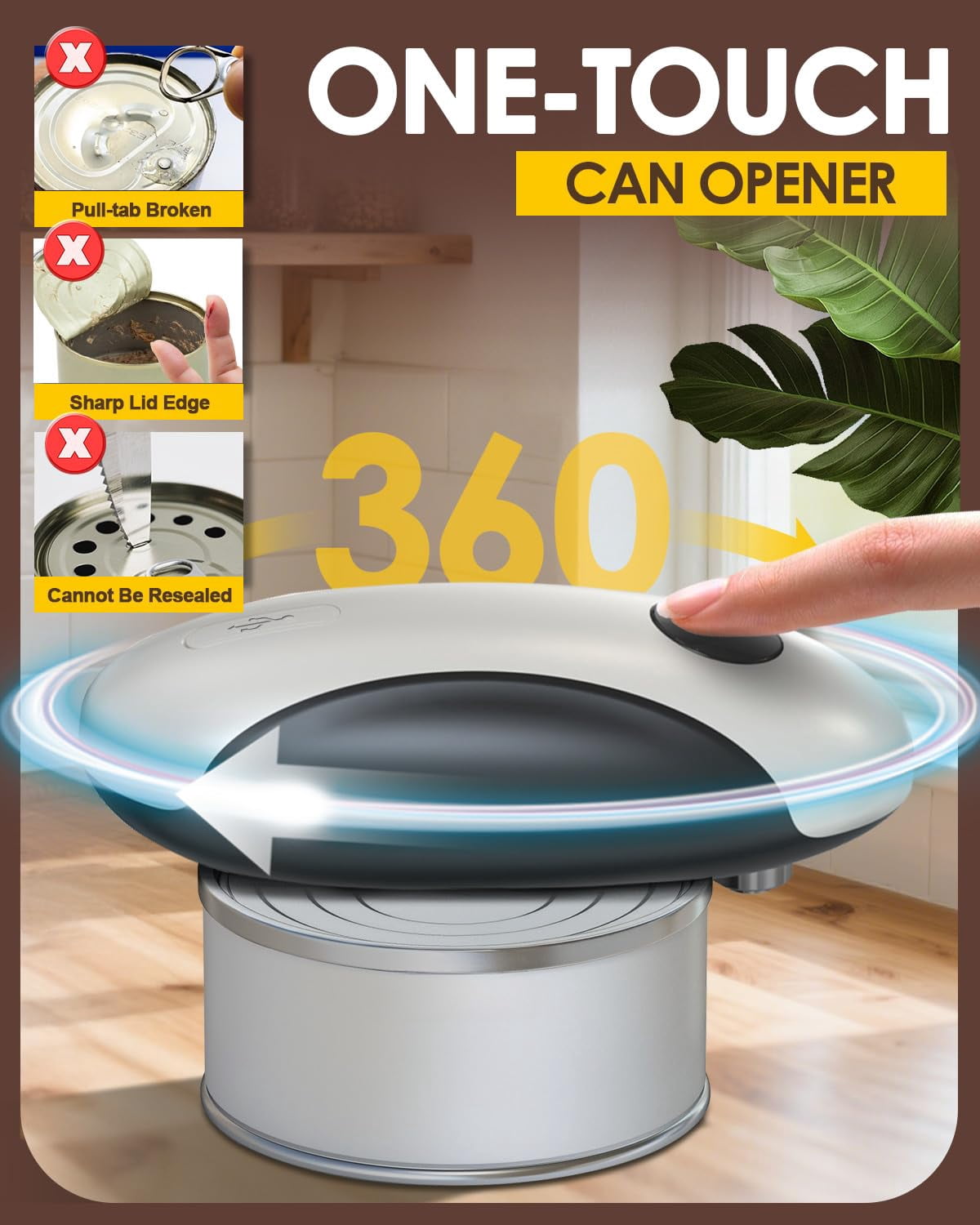 JFengqi Electric Can Opener, One-Touch Automatic Can Opener, Rechargeable, Hands-Free, Fits All Can Sizes, Catch for Kitchen & Seniors with Arthritis
