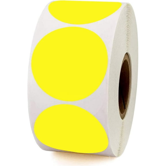 2" Fluorescent Yellow Color-Coding Dot Sticker Labels | Permanent Adhesive, Write On Surface — 500/Roll