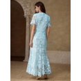 thumbnail image 3 of Baby Blue Lace Midi Dress With Short Sleeves And High Neck, 3 of 16