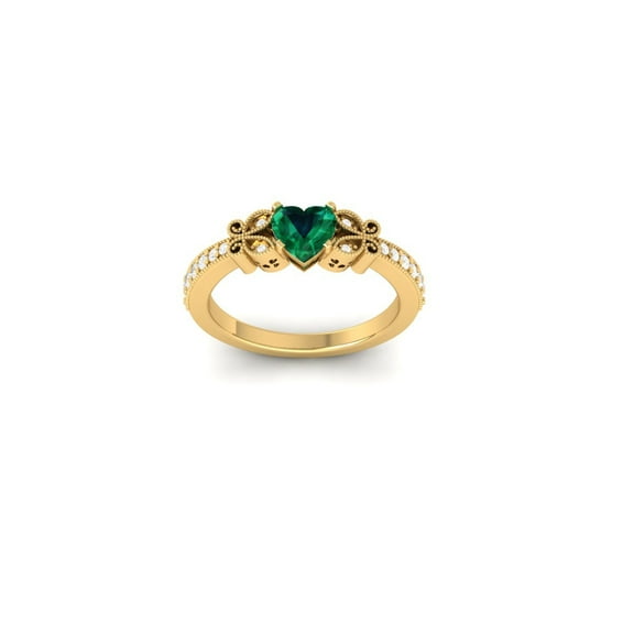 Heart Shaped Emerald & Diamond Ring in 18K Yellow Gold Over – Diamond Accent Promise Ring for Her