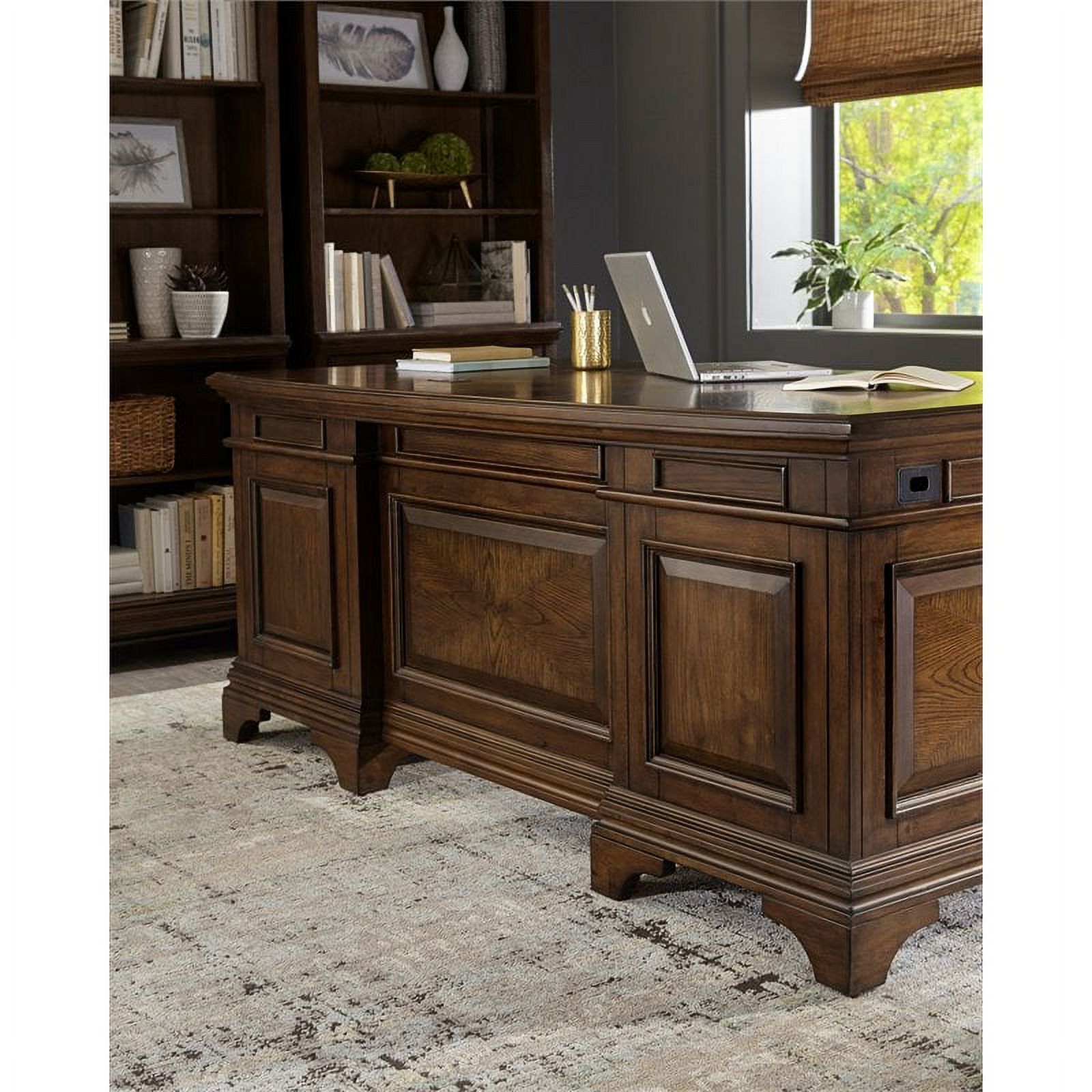 Coaster Hartshill Executive Desk with File Cabinets in Burnished Oak