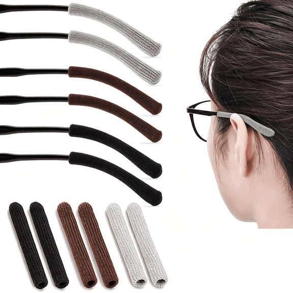 HBMYN 3 Pairs Eyeglasses Ear Cushions, Soft Cotton Temple Tips Sleeves, Anti-Slip Elastic Arm Covers for Glasses