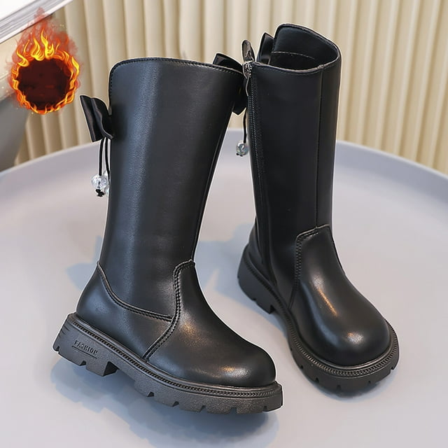 Elvqul Girls Boots,Girls Shoes,Winter Zipper Riding Boot Faux Leather Size 13 Girls