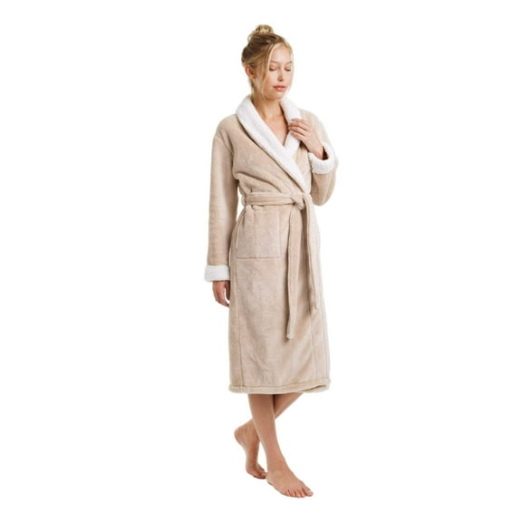Women's Beige Keila Fleece Sherpa Robe, size: Small / Medium