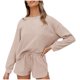 thumbnail image 1 of Conjunto de pantalones cortos de manga larga de ocio de cuello redondo de color sólido para mujer Fridja  fhjkhfk456313, 1 of 9