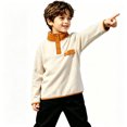 thumbnail image 3 of Kids Fleece Sweatshirt Soft Warm Color Block Half-Button Top Stand Collar for Boys&Girls Cozy Winter Layering Piece,White,140, 3 of 10