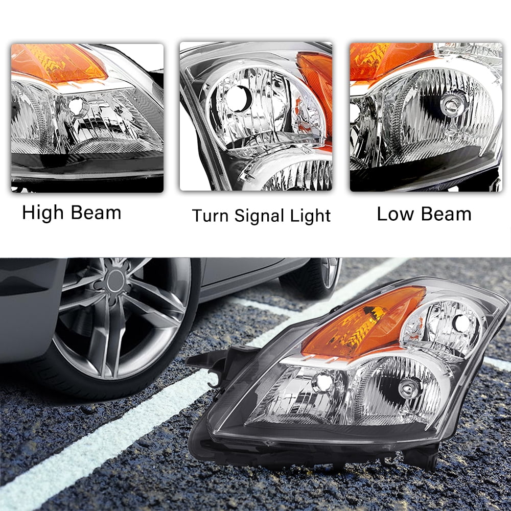 BRYGHT-Chrome Headlights For 2007 2008 2009 Nissan Altima Chrome Housing Amber Corner Headlights Lamps