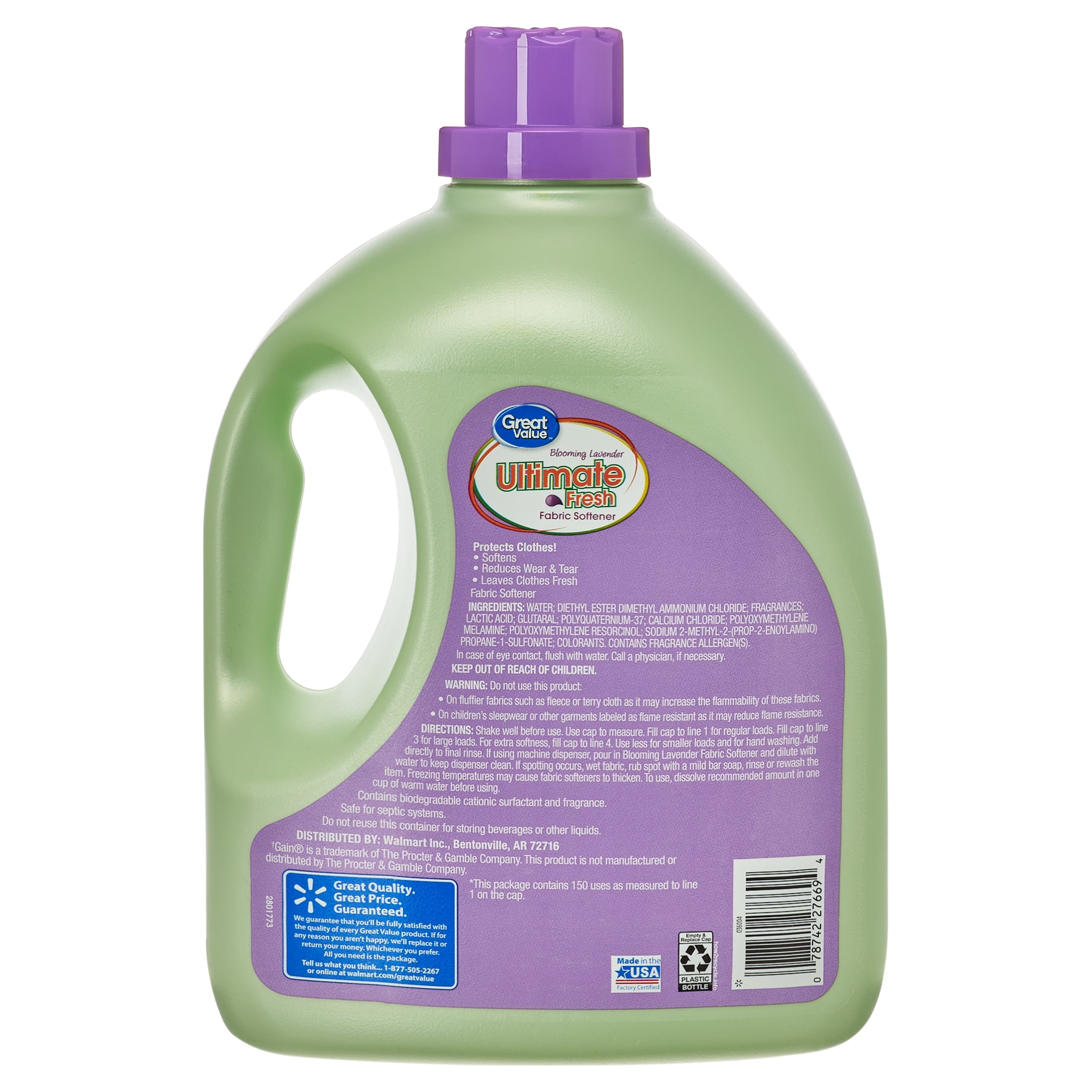Great Value Ultimate Fresh Liquid Fabric Softener, Blooming Lavender, 129  Ounce, 150 Loads