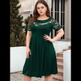 thumbnail image 4 of Vestido Midi de Encaje de con Cuello Redondo y Corte Cruzado para Mujer, Talla Grande, para Invitada de Boda o Cóctel Verde Oscuro XL, 4 of 9