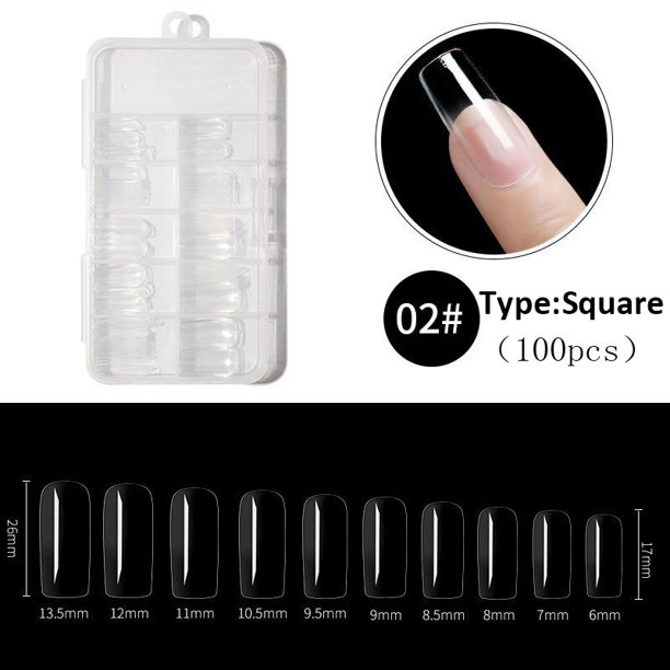 100 unids/caja de uñas postizas naturales, blanco claro, extensión de cobertura completa, puntas de uñas postizas, pegatina completa de gota de agua en forma de T para uñas Tan Jianjun unisex