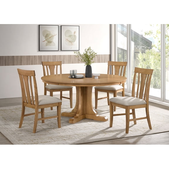 Coaster Hartville 5-Piece Round Dining Table Set, Natural Light Brown