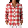 thumbnail image 3 of Womens Fashion Checkered Shirt Collared Long Sleeve Gingham Plaid Shirts Loose Fit Button Front Casual Everyday Blouse, 3 of 7