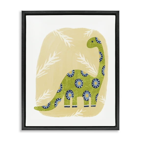 Stupell Industries Brontosaurus with Leaves Animals & Insects Painting Black Floater Framed Art Print Wall Art, 17 x 21
