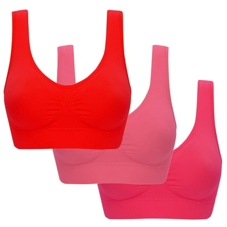 absuyy Womens Sports Bras Plus Size Breathable 3 Pack Pure Color Comfy Workout Bra Hot Pink Red Watermelon Red Size 6XL