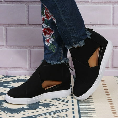 

Mackneog Leisure Women s Summer Hollow Out Non Slip Wedges Round Toe Breathable Zipper Lazy Shoes Sandals Gift on Clearance