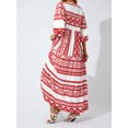 thumbnail image 3 of Michellecmm Women Geometric Print Long Dress, V-neck Puff Long Sleeve Loose Fashion Dress, 3 of 9