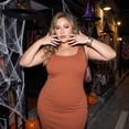 thumbnail image 4 of Agnes Orinda Women's Plus Size Halloween Outfits Dress Summer Sleeveless Square Neck Bodycon Cocktail Sundress Tank Dress 3X Orange, 4 of 11