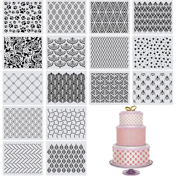 16 Pieces Cake Decoration Stencils Templates Floral Wedding Cake Molds Cookie Fondant Dessert Decorating Supplies Spray Flower Edge Molding Baking Mesh Tool Cake Decoration (Cute Style)