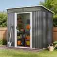 thumbnail image 3 of Asofer 6'x4' Outdoor Storage Shed with Window, Heavy Duty Galvanized Steel Metal Shed for Backyard & Patio, Dark Gray, 3 of 11
