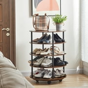 JRHRXXY 4-Tier Round Revolving Shoe Rack with Wheels,Wooden Rotating Shoe Rack Tower,360 Spinning Wood Round Shoe Rack for Living Room,Porch,Cloakroom,Malls and Shoe Stores