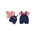 thumbnail image 2 of BemeyourBBs Toddler Baby Boy Girl 4th of July Outfit Patriot Independence Day Outfit Newborn Baby Boys Girls Summer Clothes Short Sleeve Stars Stripe Print T Shirt Tops and Suspender Shorts Set, 2 of 9