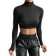 thumbnail image 1 of Top corto de manga larga para mujer - Camiseta sexy de cuello alto - Poliéster - Informal/Fiesta - S-L, 1 of 6
