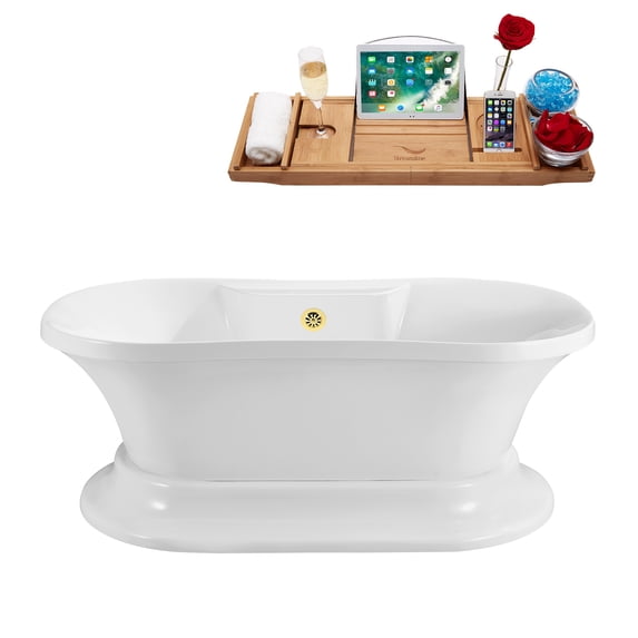 60" Streamline N180GLD Soaking Freestanding Tub and Tray With External Drain