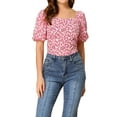 thumbnail image 1 of INSPIRAR CHIC Blusa Floral para Mujeres Cuello Cuadrado con Escote en Corazón Manga Abullonada Espalda Fruncida Top Casual Rosa XL, 1 of 6