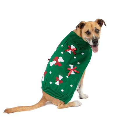 Vibrant Life  Holiday Dog Clothes  Bone Dog Sweater  Green  L