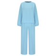 thumbnail image 5 of Women's 2 Piece Lounge Sets Solid Color Pullover Tops Wide Pants Puff Long Sleeve Sweatsuit Loose Jogger Tracksuit (Sky Blue 3XL), 5 of 6
