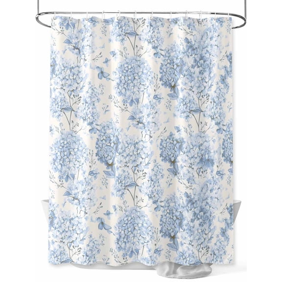 Shower Curtain Blue Hydrangea Bathroom Curtains with Hooks, Waterproof Fabric Spring Flower Leaf Bath Shower Curtains Set for Bathroom Bathtubs Decor 36x72 Inch