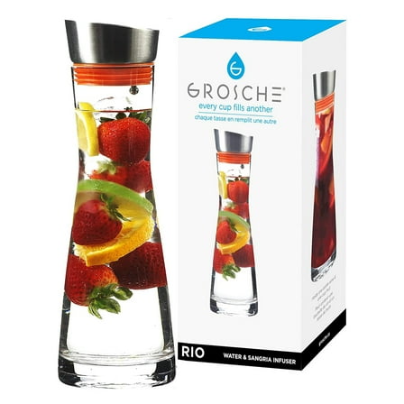 GROSCHE RIO Glass Infusion Water Pitcher and Sangria Maker Carafe with Stainless Steel Smart Filter Lid, 32 oz