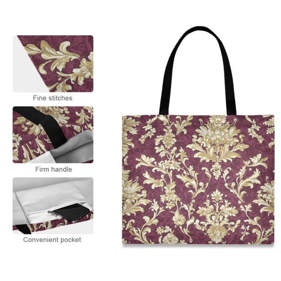Canvas Tote Bag for Women Girls Design Print Gold Floral Filigree Tote