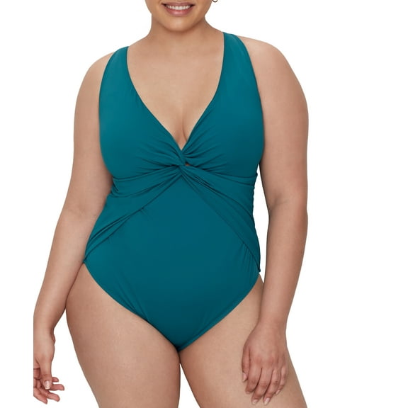 Bleu Rod Beattie Womens Plus Size Twist & Shout Plunge One-Piece Style-RBTT20717X