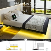 Kbun Full Floating Bed Frame with Smart LED Lights and Charging Station, Heavy Duty Metal Platform Bed Frame, Noise-Free, Under-Bed Storage, No Box Spring Needed