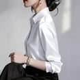 thumbnail image 4 of CaComMARK PI Women's Satin Blouse Long Sleeve Button Down Shirt Business Casual Dressy office Tops Date Night Going Out Outfits White, 4 of 6