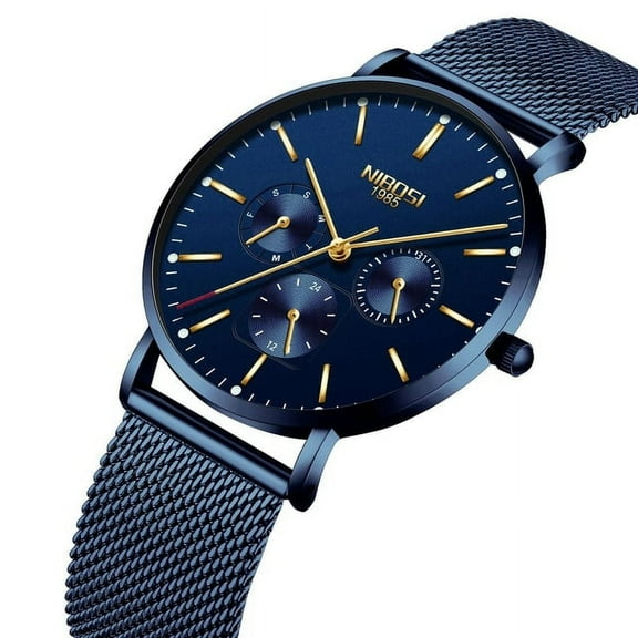 Nibosi Mens Watches Slim Mesh Waterproof Minimalist Wrist Watch For Men Quartz Sport Watch Ultra Thin Clock Relogio Masculino - Quartz Wristwatches