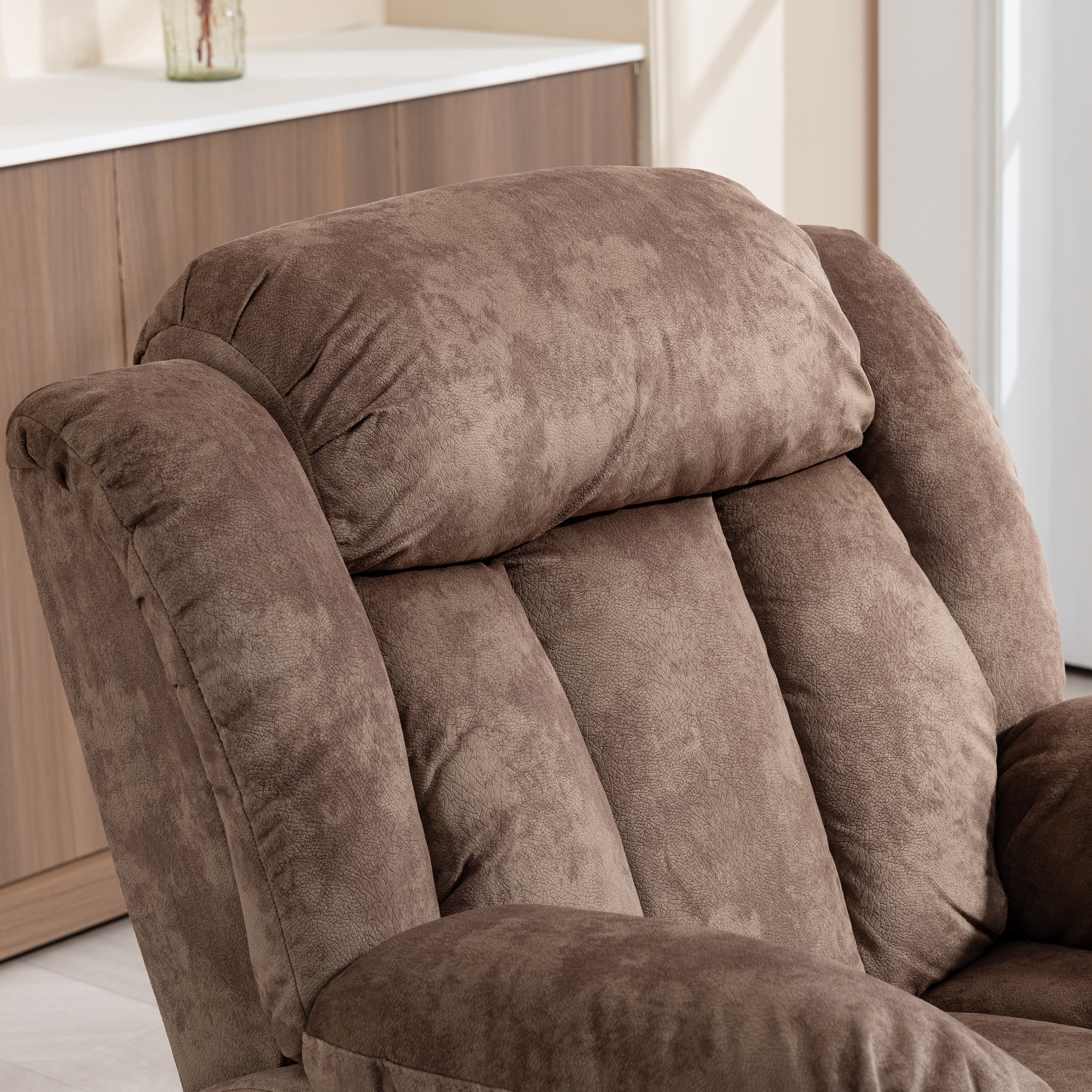 Power Lift Recliner Chair with Heat and Vibration Massage, UHOMEPRO Modern Fabric Elderly Electric Reclining Sofa with Remote Control and Side Pockets for Living Room Home Theater, Light Brown