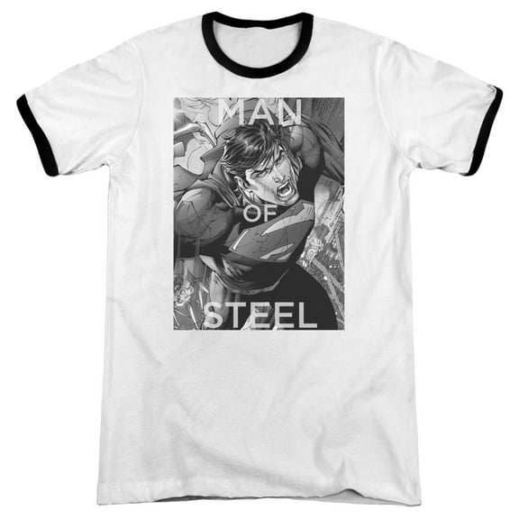 Superman Flight Of Steel Adult Ringer T-Shirt White Black