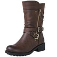 thumbnail image 2 of GLOBALWIN Women's Fall Fashion Biker Boots Mid Calf Boots for Women Brown 5.5M, 2 of 7
