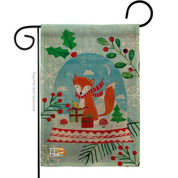 Breeze Decor BD-XM-G-114203-IP-DB-D-US18-WA 13 x 18.5 in. Snow Globe Fox Burlap Winter Christmas Impressions Decorative Vertical Double Sided Garden Flag