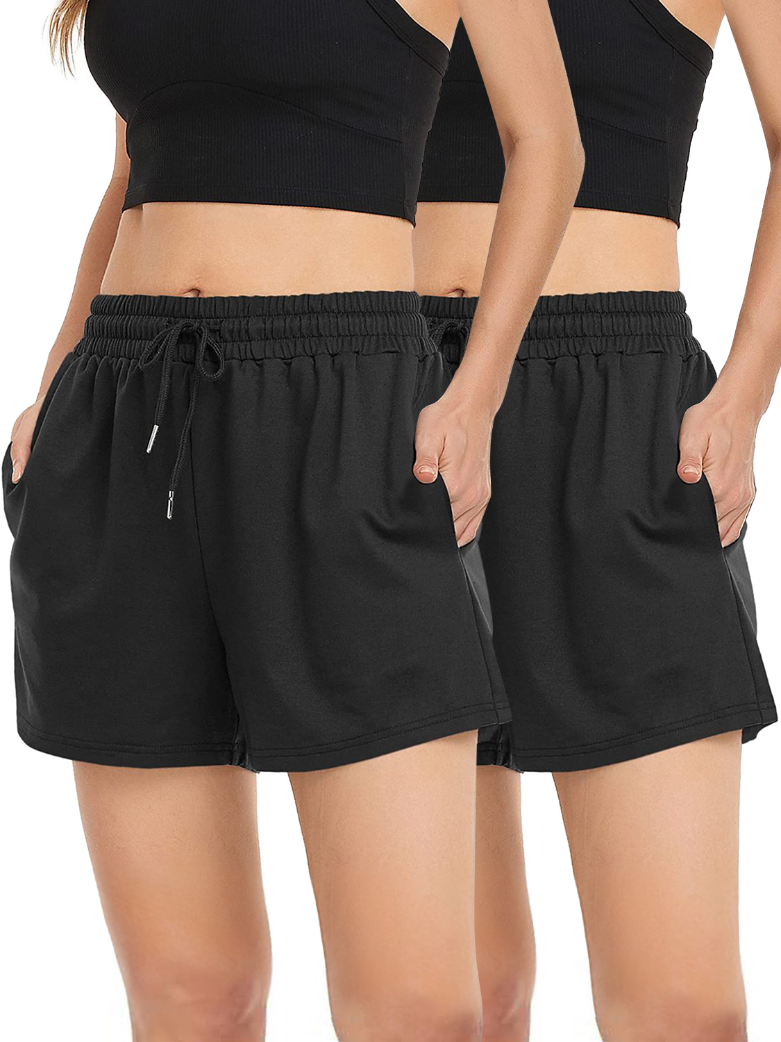 Harence Womens Sweat Pants Shorts Summer High Waisted Lounge Shorts with Pockets 2Pack