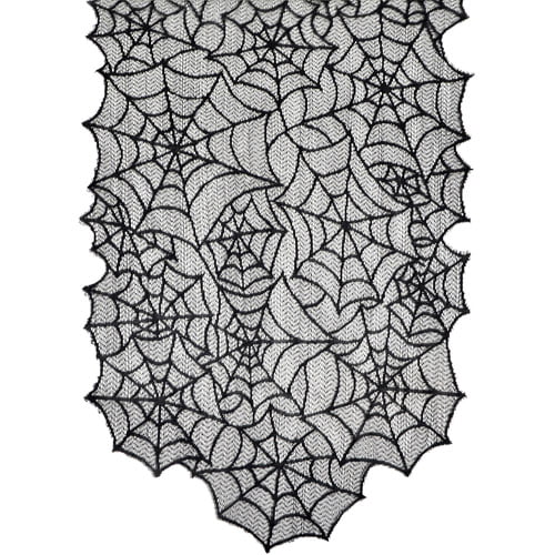 Haunted House Gothic Black LACE SPIDER WEB TABLE RUNNER Halloween Decoration-80" 