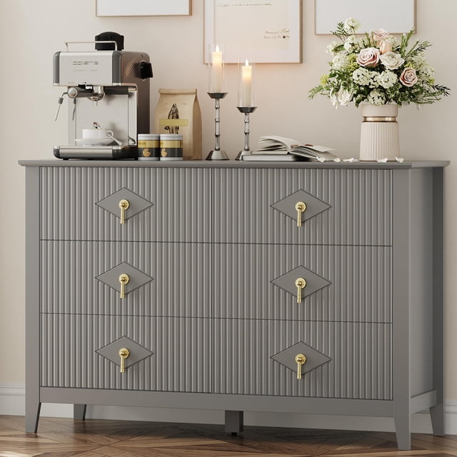 QinaQin Recessed Patterned Dressing Table for Bedroom, 47.2 Inches Wide, 6 Drawers, Made Of Wood, Modern Style, Suitable for Storage In Living Room, Hallway, Or Entryway