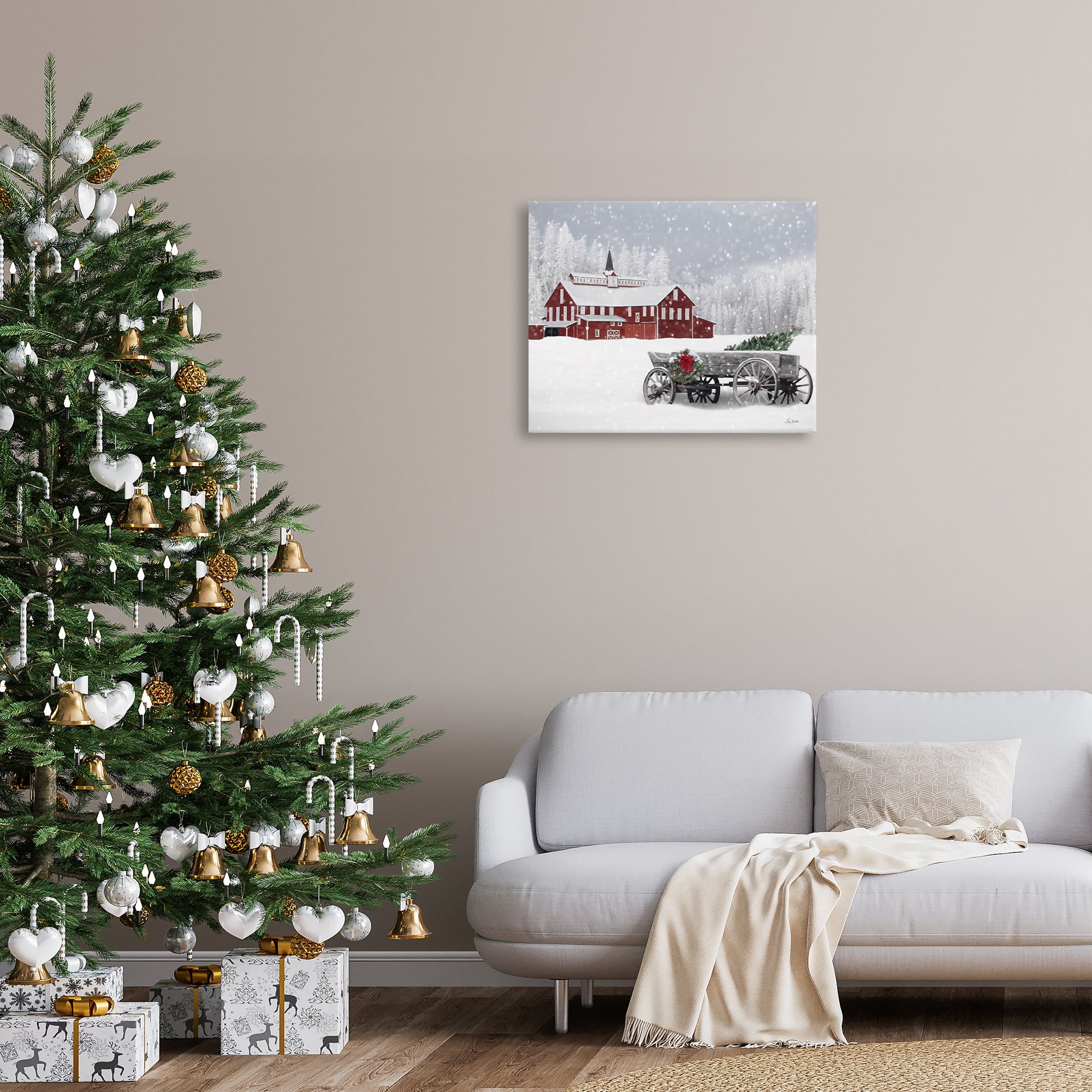 Stupell Industries Winter Wagon Scene Holiday Painting Gallery Wrapped Canvas Art Print Wall Art, 30 x 24
