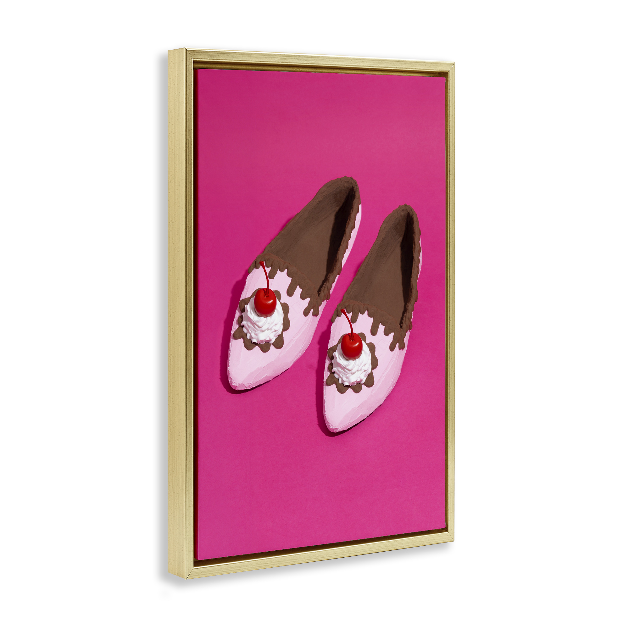 Stupell Industries Glam Dessert Shoes Novelty Painting Gold Floater Framed Art Print Wall Art, 21 x 31