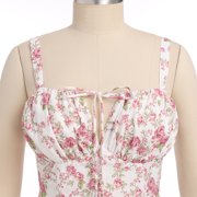 IDOPIP Women Floral Corset Spaghetti Strap Casual Sundress 2026 Summer Square Neck Boho Flowy Midi Slit Dress