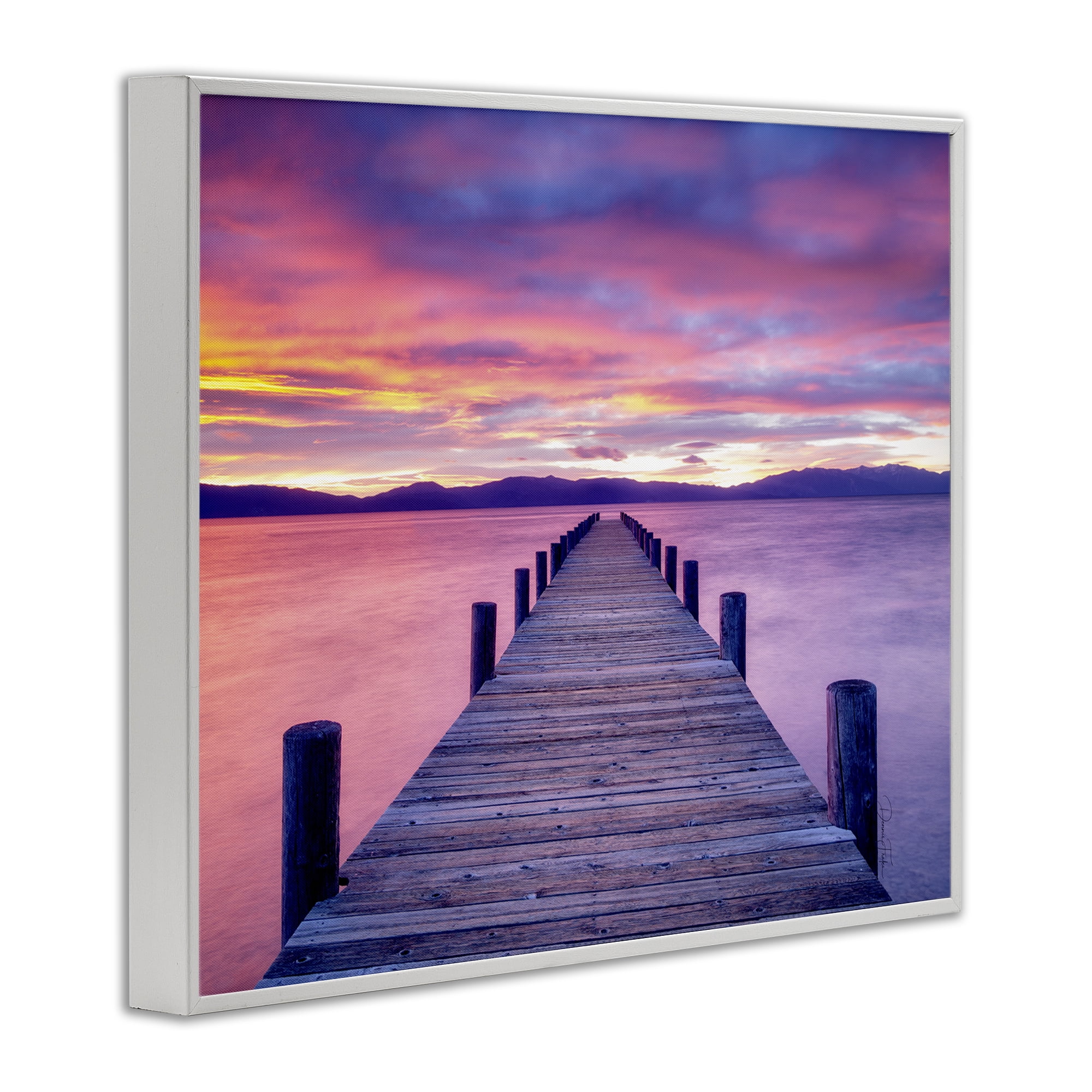 Stupell Industries Purple Sunset Dock Landscape Photography White Framed Art Print Wall Art, 30 x 24