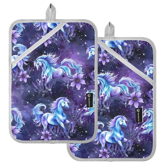 Ryvnso Horse Lavender Flower Pattern Oven Mitts Heat Resistant Pot Holders Set of 2 Hot Pads