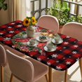 thumbnail image 3 of Red Plaid Christmas Table Cloths for 6 Foot Rectangle Tables, Xmas Snowflake Birds Botanical Patio Waterproof Elastic Fitted Tablecloths, Washable Rectangular Table Cover for Camping, 3 of 8